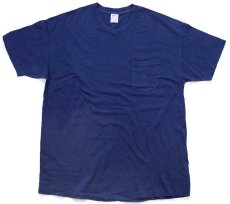 画像2: 90s USA製 Hanes 無地 コットン ポケットTシャツ 紺 XL (2)