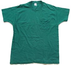 画像2: 90s UNKNOWN 無地 コットン ポケットTシャツ 緑 (2)