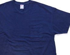 画像1: 90s USA製 Hanes 無地 コットン ポケットTシャツ 紺 XL (1)