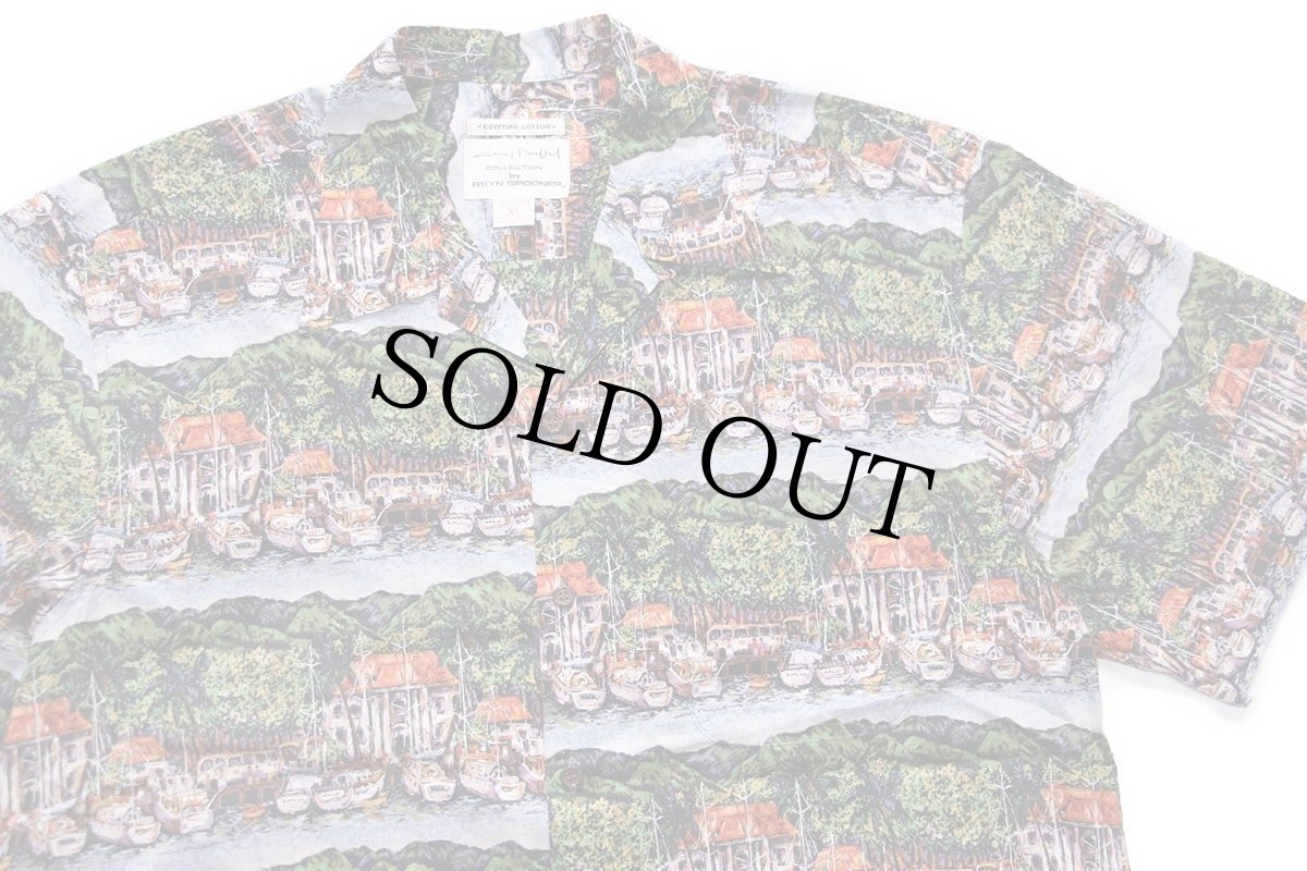 画像3: 90s ハワイ製 Guy Buffet COLLECTION by REYN SPOONER レインスプーナー マリーナ 総柄 アート オープンカラー コットン アロハシャツ XL (3)