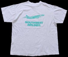 画像1: 90s USA製 SOUTHWEST AIRLINES 飛行機 コットンTシャツ 杢ホワイト XL (1)