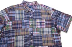 画像3: 00s ラルフローレン CLASSIC FIT マドラスチェック パッチワーク ボタンダウン 半袖 コットンシャツ XL★インド綿 (3)