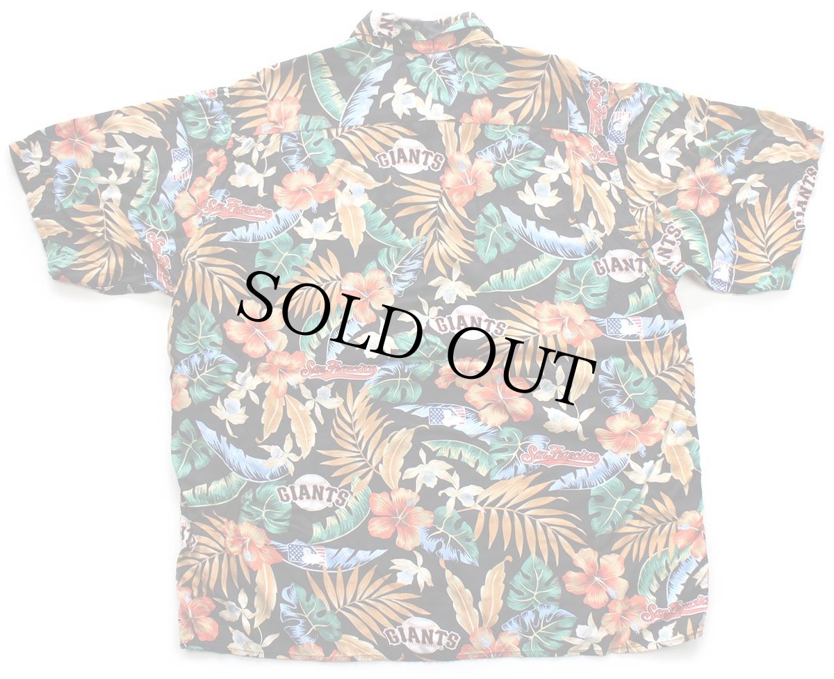 画像2: ハワイ製 Reyn SPOONER レインスプーナー MLB San Francisco GIANTS ハイビスカス×リーフ柄 レーヨン アロハシャツ L (2)