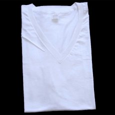 画像1: デッドストック★80s USA製 JOCKEY 無地 Vネック コットンTシャツ 白 XL (1)