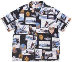 画像1: ハワイ製 KALAHEO 戦闘機 総柄 半袖 オープンカラー コットン×レーヨンシャツ L (1)