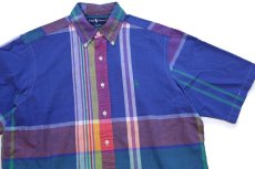画像3: 90s ラルフローレン マドラスチェック ボタンダウン 半袖 コットンシャツ L (3)