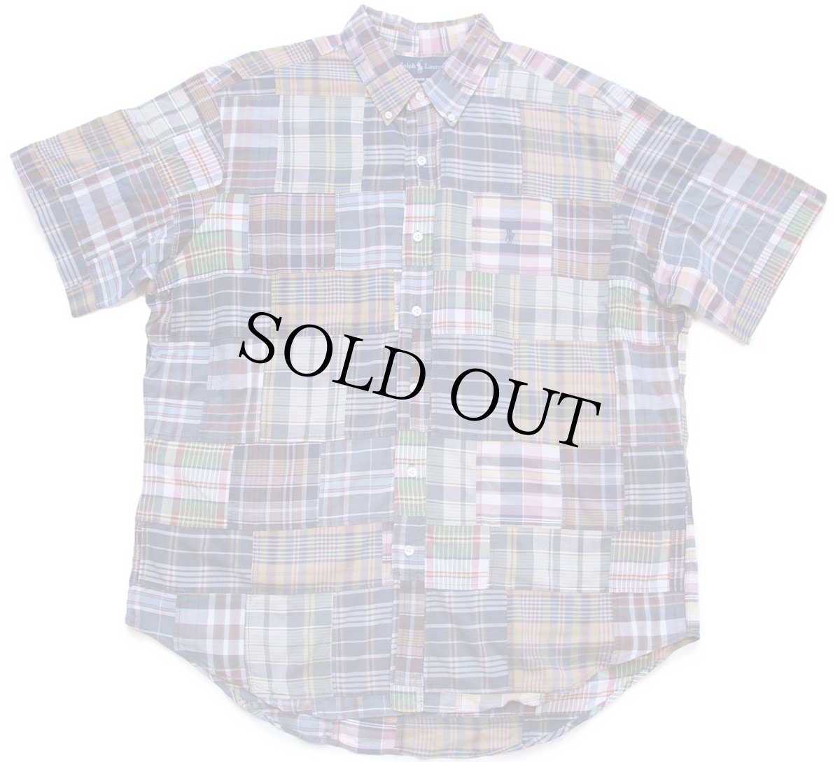 画像1: 00s ラルフローレン CLASSIC FIT マドラスチェック パッチワーク ボタンダウン 半袖 コットンシャツ XL★インド綿 (1)