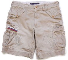 画像1: 00s ポロ ラルフローレン ペイント&ペンキ ビンテージ加工 コットン カーゴ ショートパンツ カーキ 36★ショーツ (1)