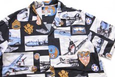 画像3: ハワイ製 KALAHEO 戦闘機 総柄 半袖 オープンカラー コットン×レーヨンシャツ L (3)