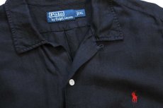 画像5: 00s ポロ ラルフローレン ワンポイント 半袖 オープンカラー リネン×シルクシャツ 黒 XL (5)