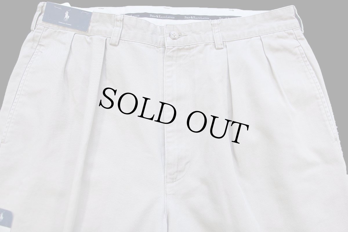 画像4: デッドストック★90s メキシコ製 ポロ ラルフローレン ANDREW PANT ツータック コットン チノパン カーキ W35 L34 (4)