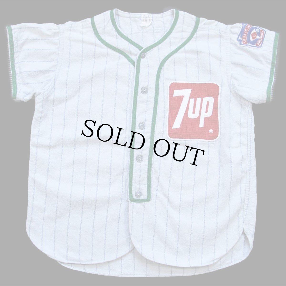 画像1: 60s Southland 7up パッチ付き 20 ナンバリング ピンストライプ コットン ベースボールシャツ ボーイズL (1)