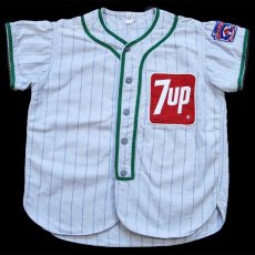 画像1: 60s Southland 7up パッチ付き 20 ナンバリング ピンストライプ コットン ベースボールシャツ ボーイズL (1)