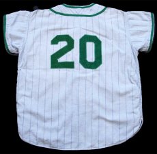 画像2: 60s Southland 7up パッチ付き 20 ナンバリング ピンストライプ コットン ベースボールシャツ ボーイズL (2)
