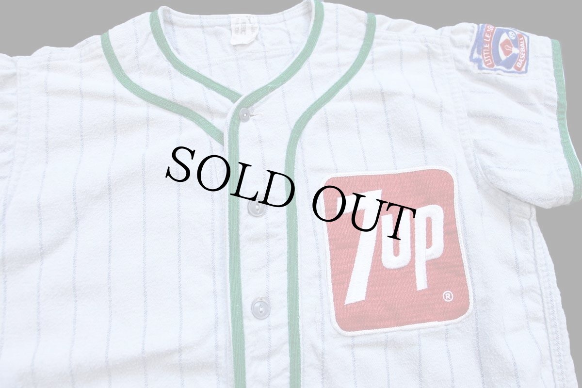 画像3: 60s Southland 7up パッチ付き 20 ナンバリング ピンストライプ コットン ベースボールシャツ ボーイズL (3)