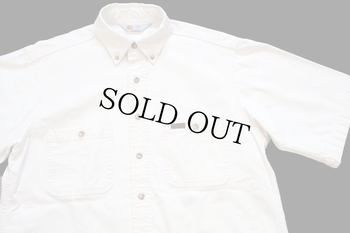 画像3: 90s carharttカーハート ボタンダウン 半袖 コットン ワークシャツ 生成り (3)