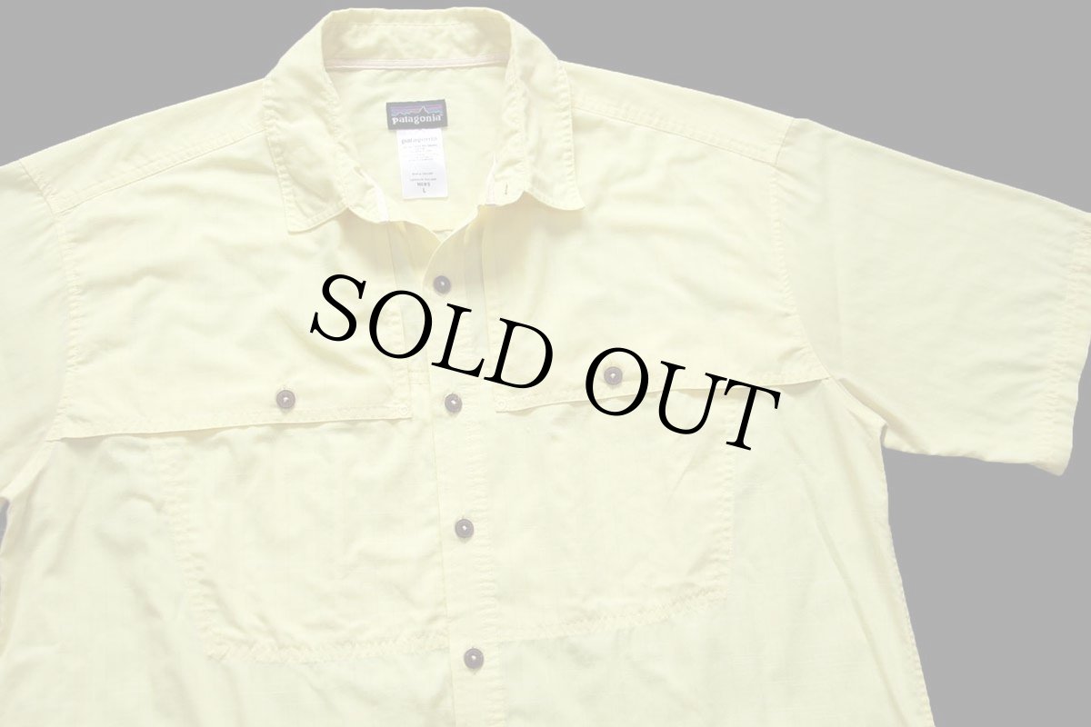画像3: 00s patagoniaパタゴニア Island Hopper Shirt ストライプ 半袖 オーガニックコットン混 シャツ 黄 L (3)
