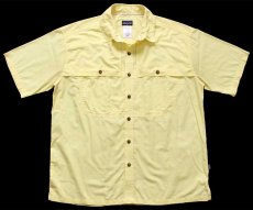 画像1: 00s patagoniaパタゴニア Island Hopper Shirt ストライプ 半袖 オーガニックコットン混 シャツ 黄 L (1)