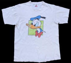 画像2: 90s USA製 Disneyディズニー ドナルドダック コットンTシャツ ボロ 白 L (2)