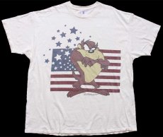 画像2: 90s Warner Bros LOONEY TUNES タズマニアンデビル 星条旗 コットンTシャツ 生成り XXL★特大 (2)
