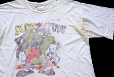 画像1: 90s DUDE with a TUDE タズマニアンデビル 染み込みプリント コットンTシャツ ボロ XL (1)