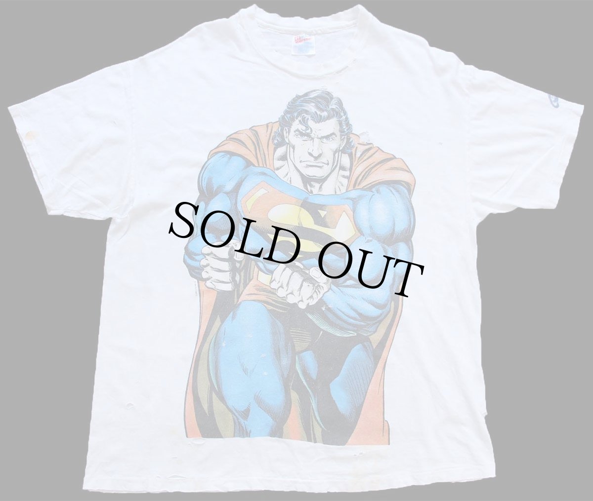 画像1: 90s Hanes Superman スーパーマン Doomsday 両面プリント コットンTシャツ ボロ 白 XL (1)