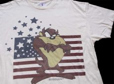 画像1: 90s Warner Bros LOONEY TUNES タズマニアンデビル 星条旗 コットンTシャツ 生成り XXL★特大 (1)