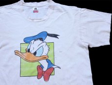 画像1: 90s USA製 Disneyディズニー ドナルドダック コットンTシャツ ボロ 白 L (1)