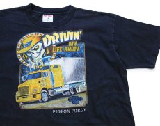 画像1: 90s USA製 DRIVIN' MY LIFE AWAY TRUCK USA コンボイ トラック スカル コットンTシャツ 黒 XL (1)