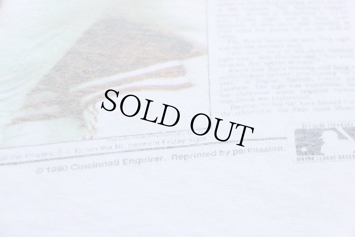 画像5: 90s USA製 MLB THE CINCINNATI REDS CHAMPIONS! ニュースペーパー フォトプリント コットンTシャツ 白 L (5)