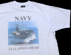 画像1: 90s USA製 NAVY USS ABRAHAM LINCOLN CVN 72 航空母艦 フォトプリント Tシャツ 白 L (1)