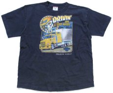 画像2: 90s USA製 DRIVIN' MY LIFE AWAY TRUCK USA コンボイ トラック スカル コットンTシャツ 黒 XL (2)