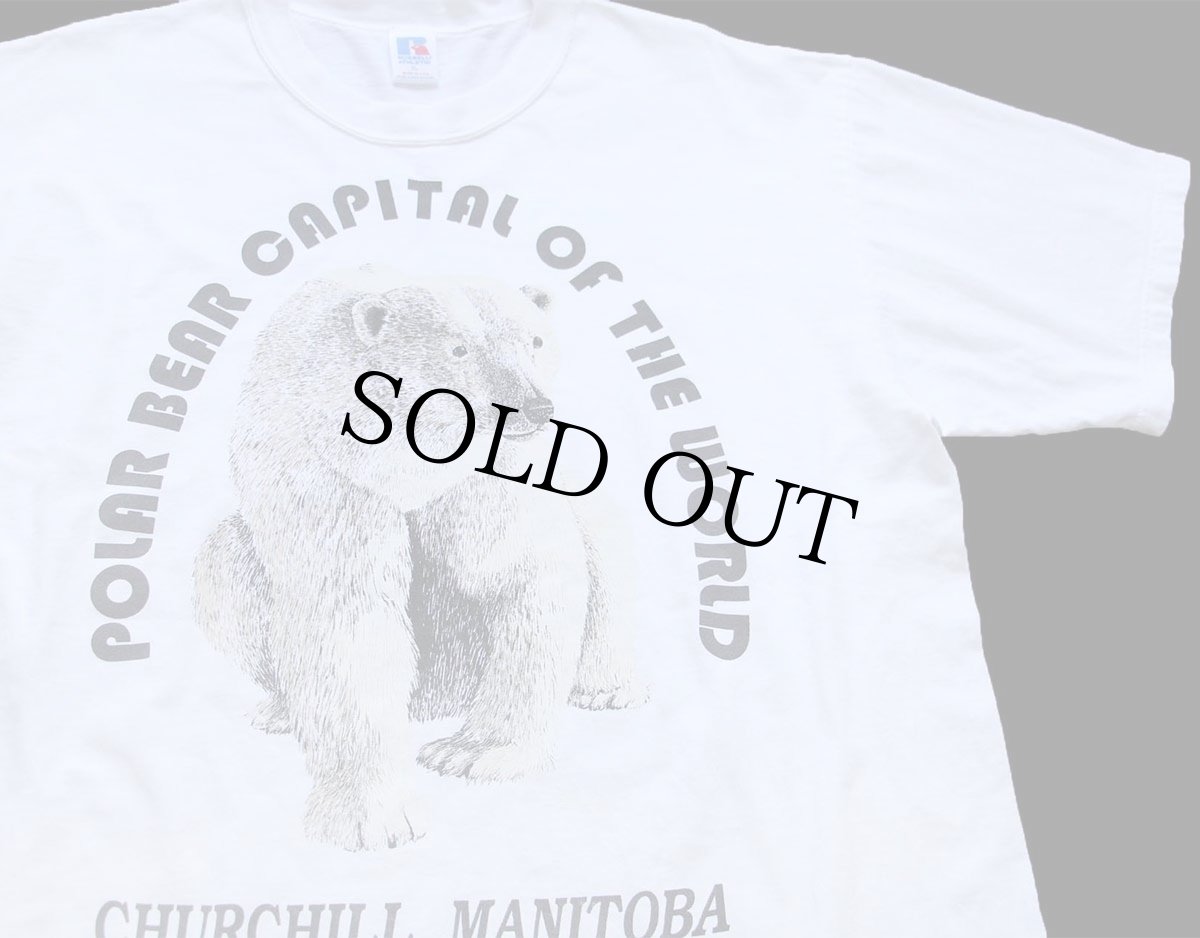 画像1: 90s USA製 RUSSELLラッセル POLAR BEAR CAPITAL OF THE WORLD シロクマ アート コットンTシャツ 白 XL (1)