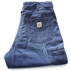 画像1: メキシコ製 carharttカーハート FR CAT2 ペンキ飛び ダック地 ワークパンツ 紺 フェード W34 L36 (1)