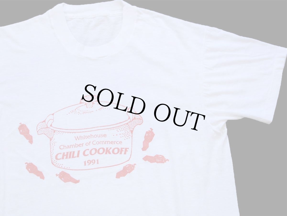 画像1: 90s Whitehouse Chamber of Commerce CHILI COOKOFF 1991 トウガラシ コットンTシャツ 白 (1)