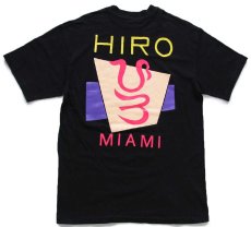 画像1: 90s USA製 Hanes HIRO ひろ MIAMI JAPANESE RESTAURANT 蛍光プリント コットンTシャツ 黒 M (1)