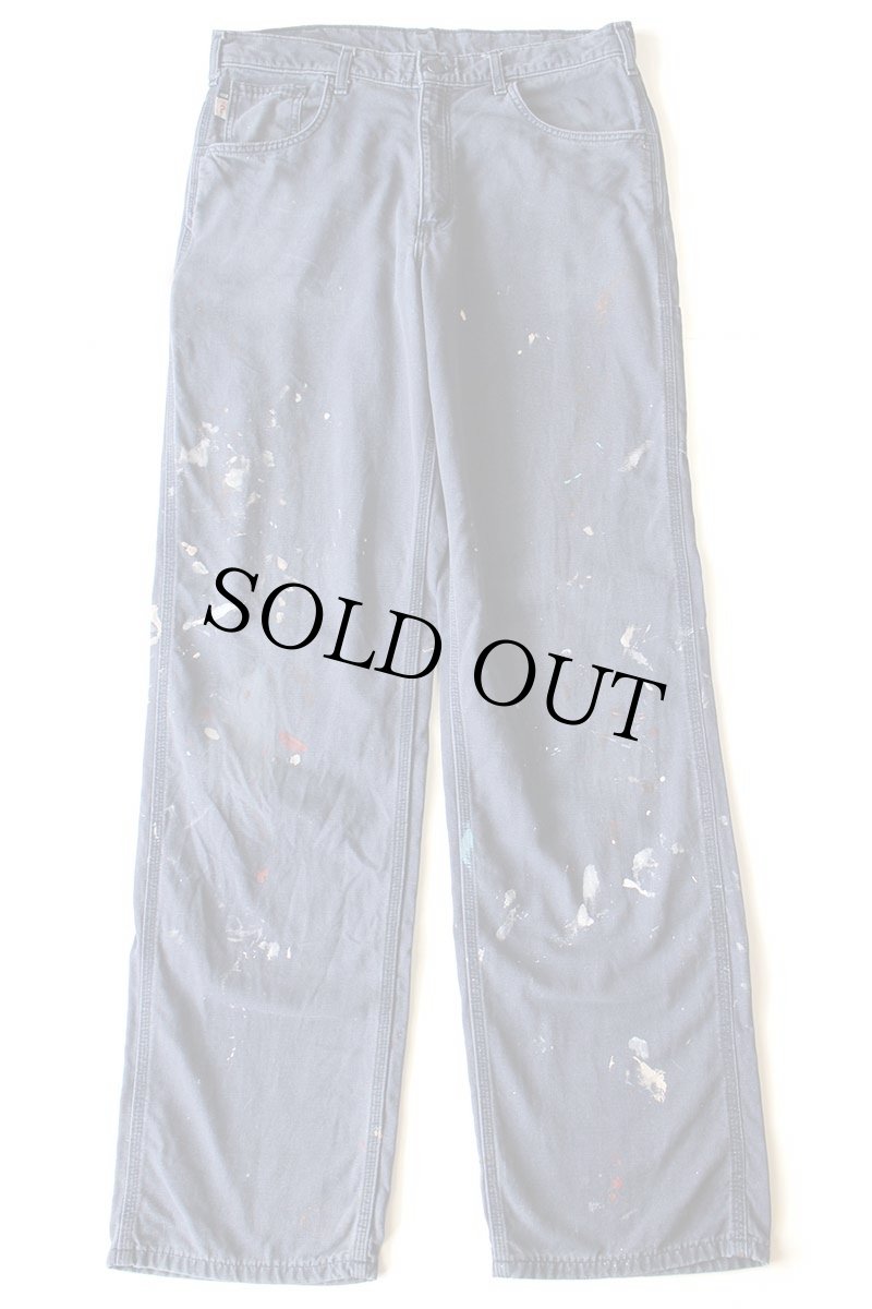 画像2: メキシコ製 carharttカーハート FR CAT2 ペンキ飛び ダック地 ワークパンツ 紺 フェード W34 L36 (2)