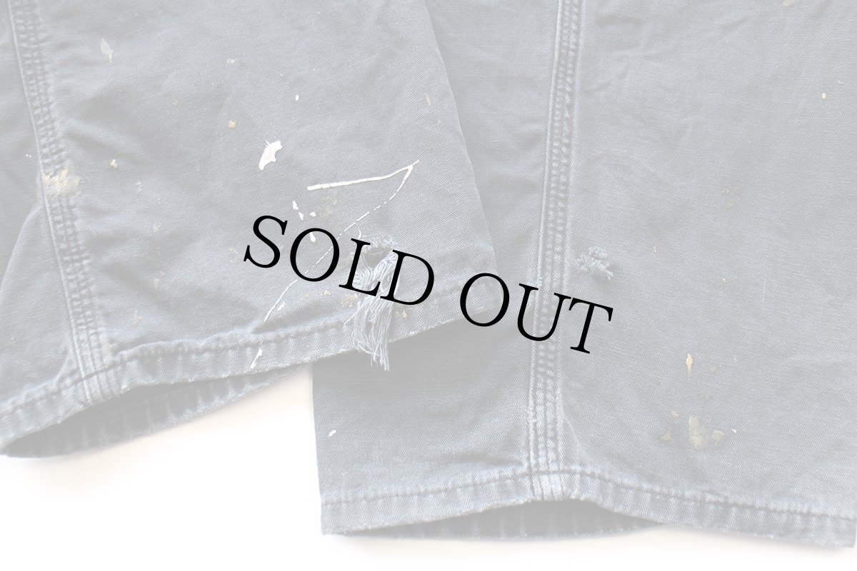 画像8: メキシコ製 carharttカーハート ペンキ飛び&ダメージ ライトダック地 ペインターパンツ ボロ 黒 フェード W38 L30 (8)