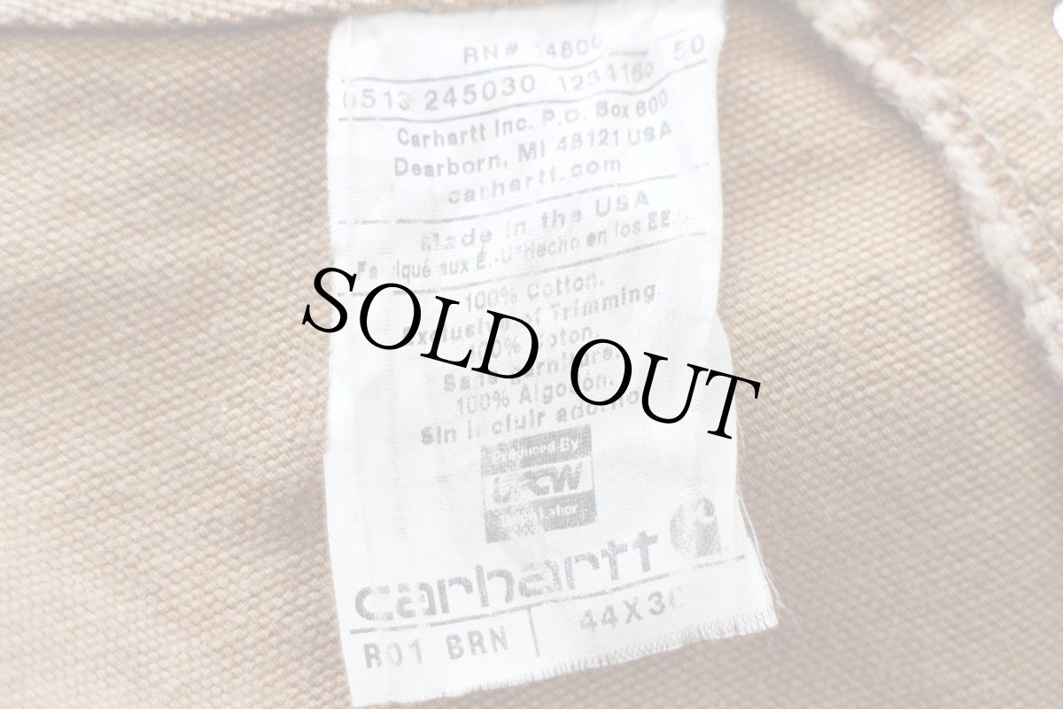 画像5: USA製 carharttカーハート ダブルニー ダック地 オーバーオール 茶 W44 L30 (5)