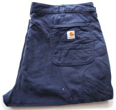画像1: carharttカーハート ブリーチ飛び ストレッチ ライトダック地 ワークパンツ 紺 W46 L32★特大 (1)