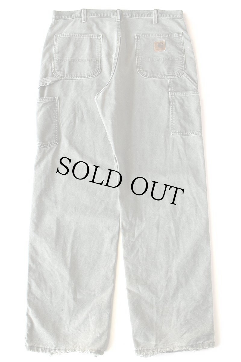 画像3: 00s メキシコ製 carharttカーハート ペンキ飛び&ダメージ ダック地 ペインターパンツ ボロ モスグリーン フェード W36 L32 (3)