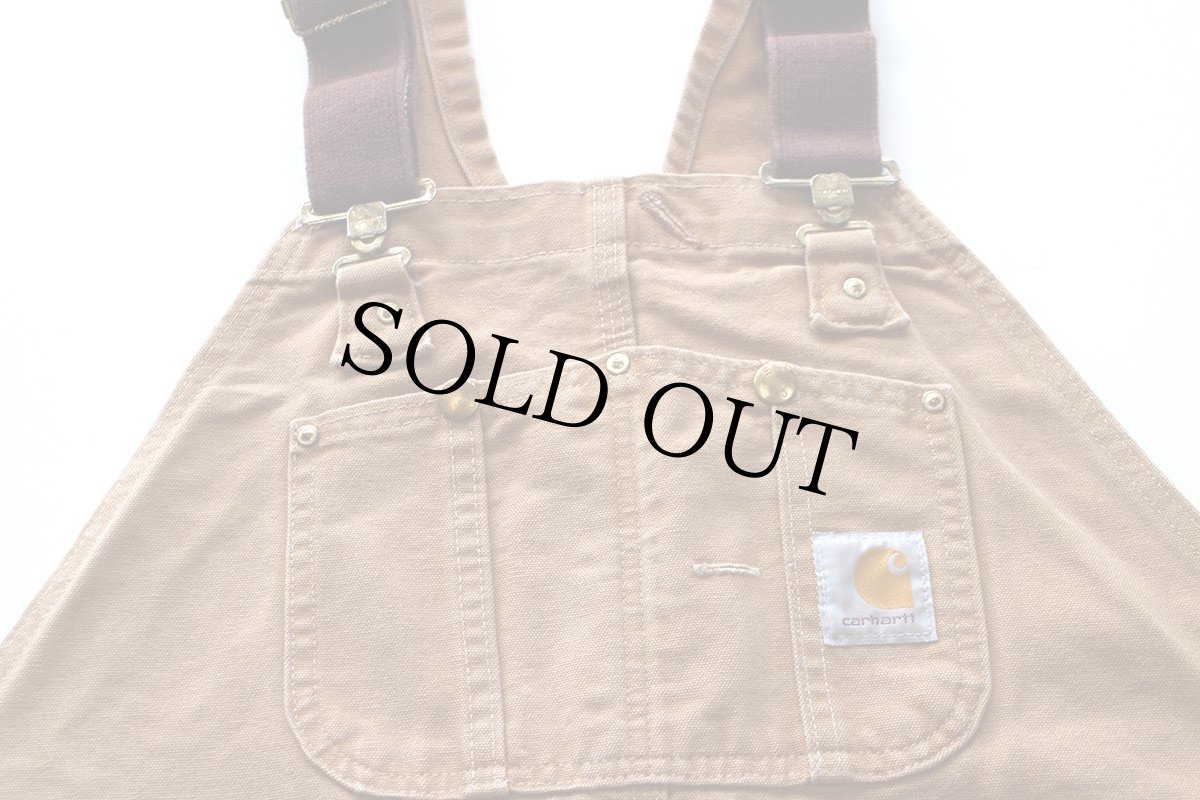 画像4: USA製 carharttカーハート ダブルニー ダック地 オーバーオール 茶 W44 L30 (4)