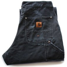画像1: carharttカーハート ペンキ飛び&ダメージ ダブルニー ダック地 ペインターパンツ ボロ 黒 W29 L30 (1)