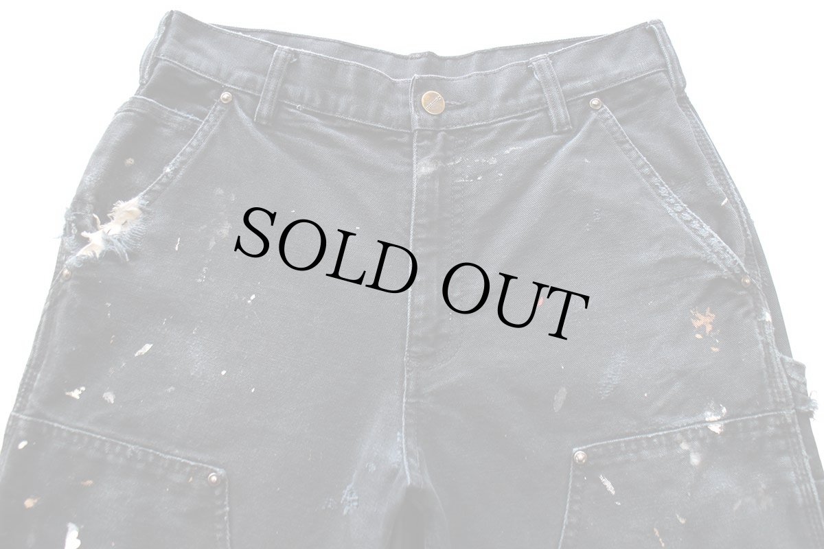 画像4: carharttカーハート ペンキ飛び&ダメージ ダブルニー ダック地 ペインターパンツ ボロ 黒 W29 L30 (4)