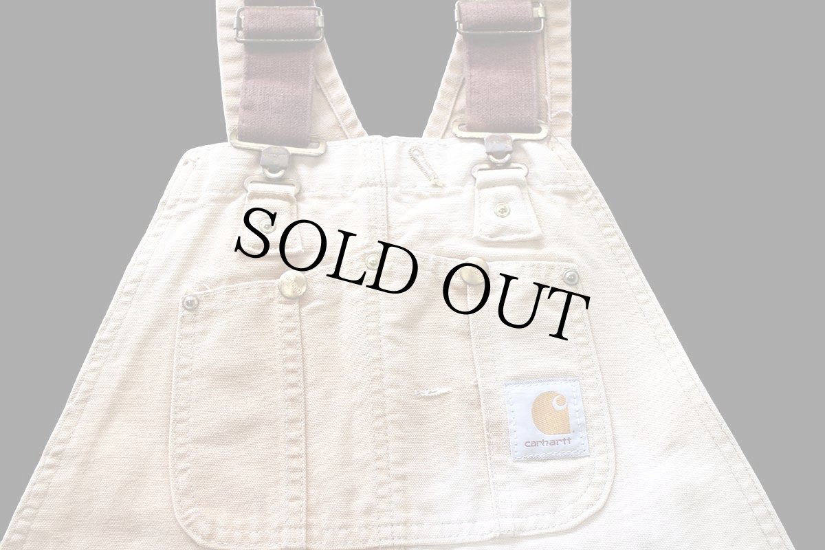 画像4: 90s carharttカーハート ダブルニー ダック地 オーバーオール 茶 フェード W34 (4)