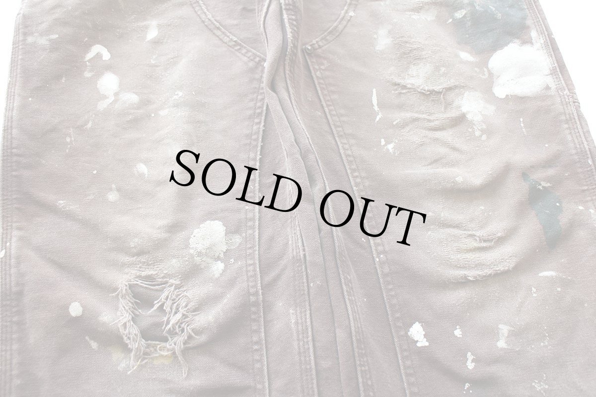 画像7: メキシコ製 carharttカーハート ペンキ飛び&ダメージ ダブルニー ダック地 ペインターパンツ ボロ 焦げ茶 フェード W34 L32 (7)