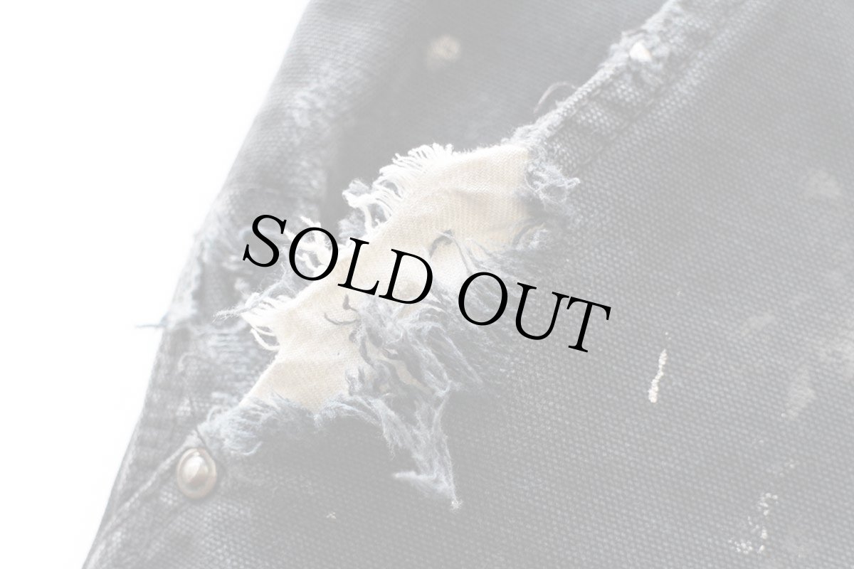 画像7: carharttカーハート ペンキ飛び&ダメージ ダブルニー ダック地 ペインターパンツ ボロ 黒 W29 L30 (7)