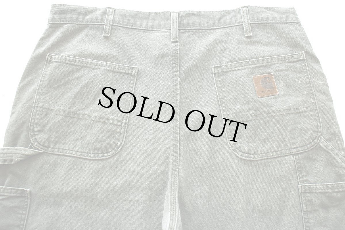 画像5: 00s メキシコ製 carharttカーハート ペンキ飛び&ダメージ ダック地 ペインターパンツ ボロ モスグリーン フェード W36 L32 (5)