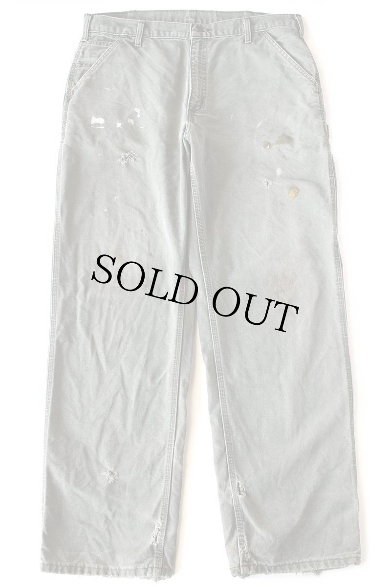 画像2: 00s メキシコ製 carharttカーハート ペンキ飛び&ダメージ ダック地 ペインターパンツ ボロ モスグリーン フェード W36 L32 (2)