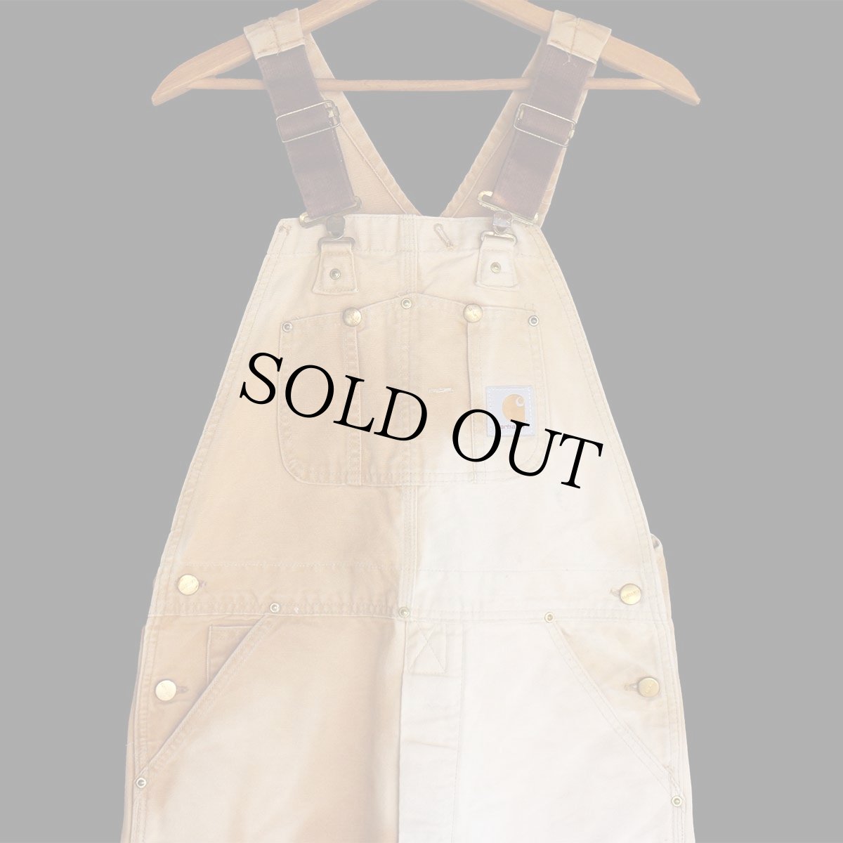 画像1: 90s carharttカーハート ダブルニー ダック地 オーバーオール 茶 フェード W34 (1)